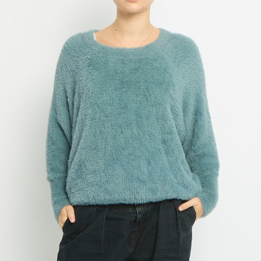 Fluffy Knit Round Neck Sweatshirt -UK 10