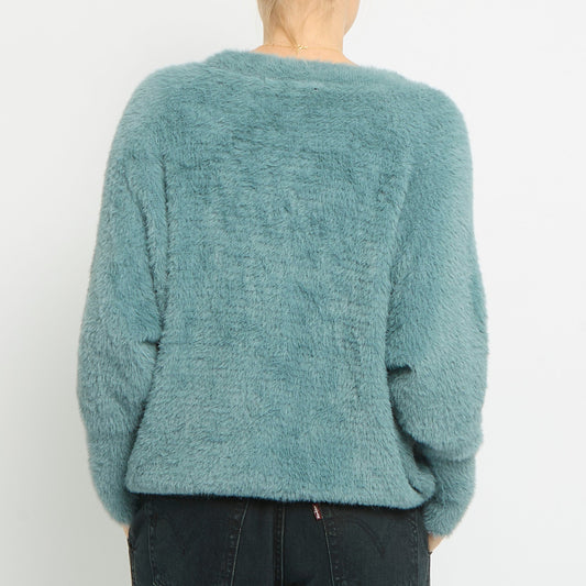 Fluffy Knit Round Neck Sweatshirt -UK 10