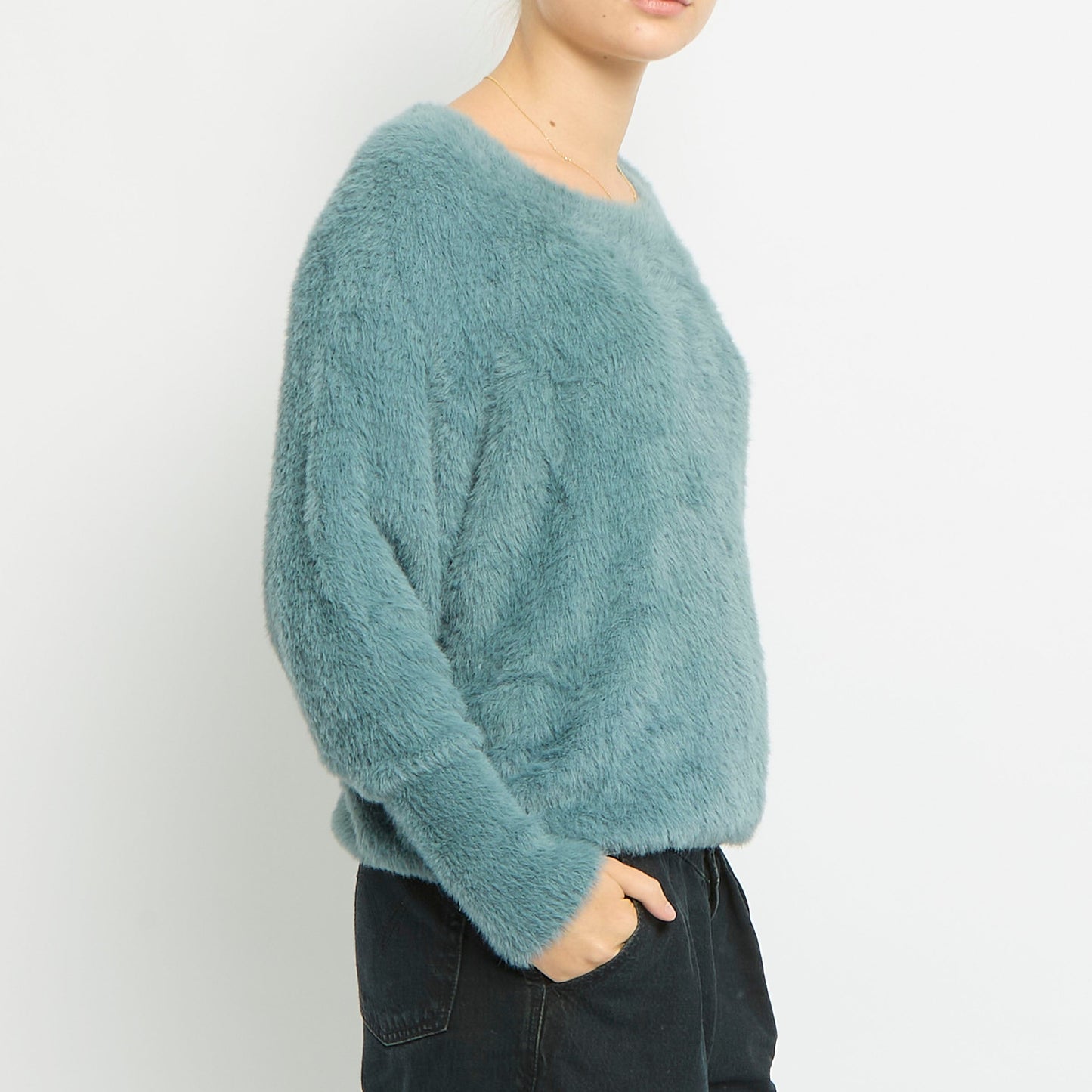 Fluffy Knit Round Neck Sweatshirt -UK 10