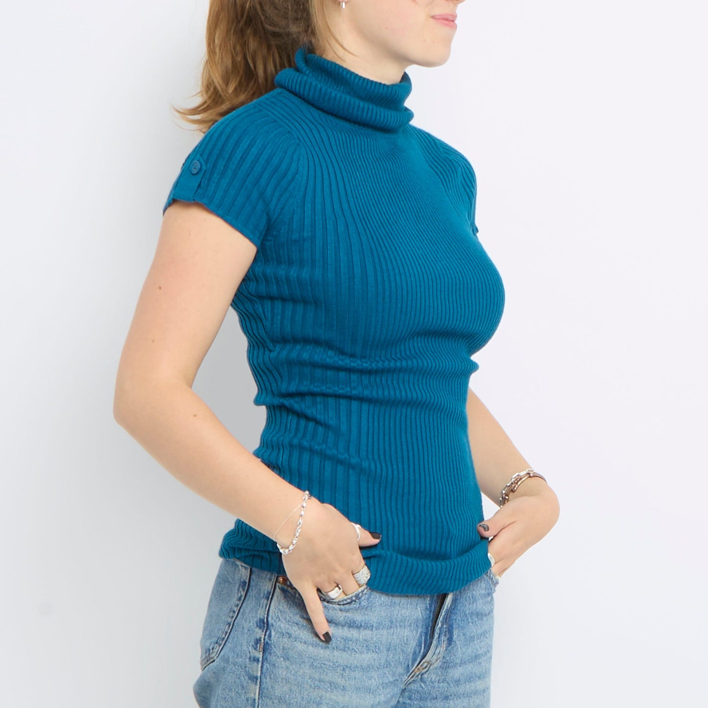 Ribbed Short Sleeve Knitted Top - UK 10