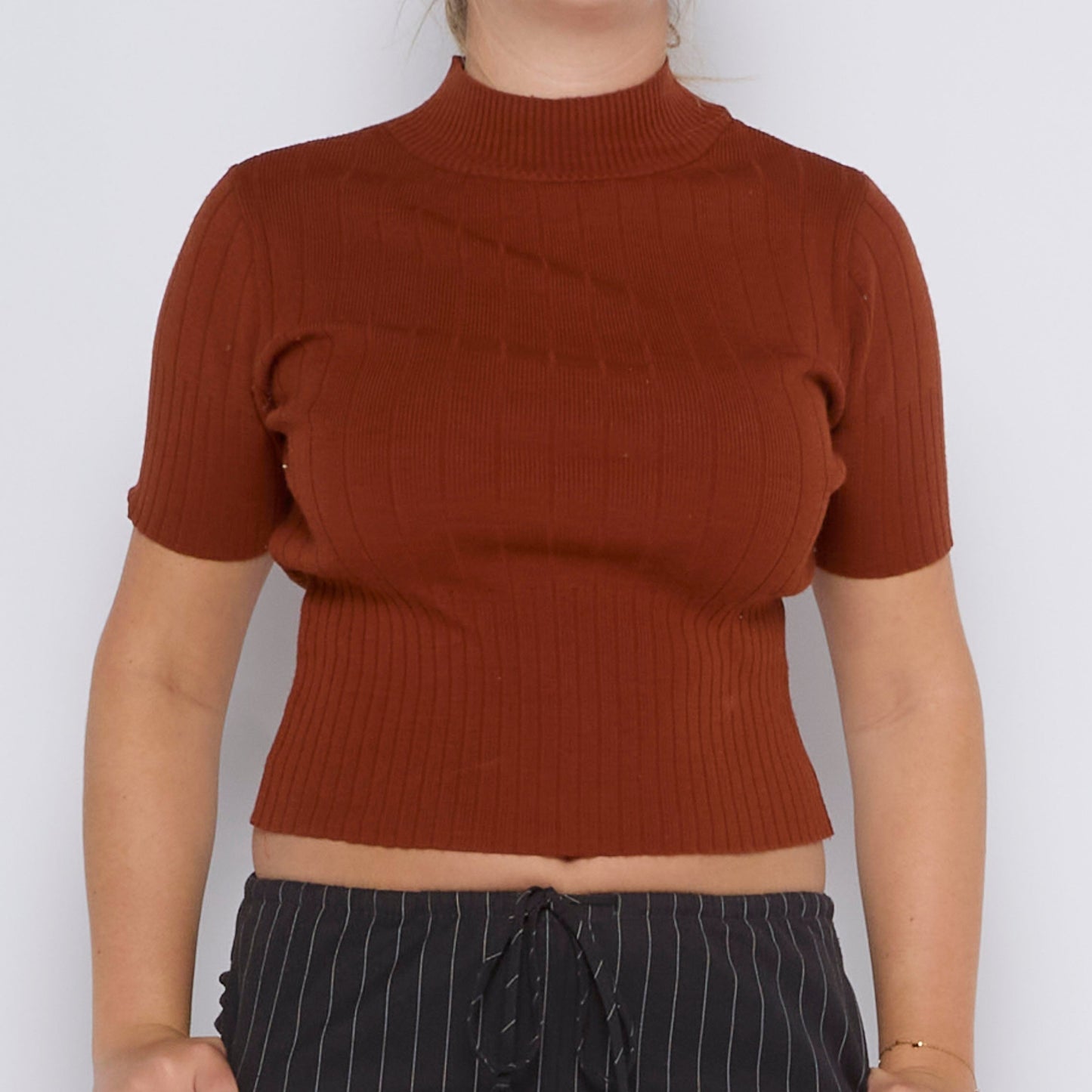 Ribbed Turtleneck Shortsleeve Top - UK 10