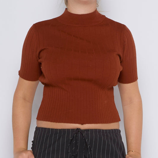 Ribbed Turtleneck Shortsleeve Top - UK 10