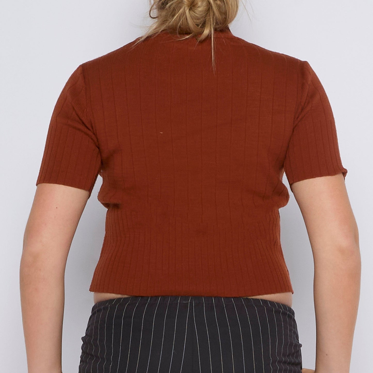 Ribbed Turtleneck Short Sleeve Top - UK 10