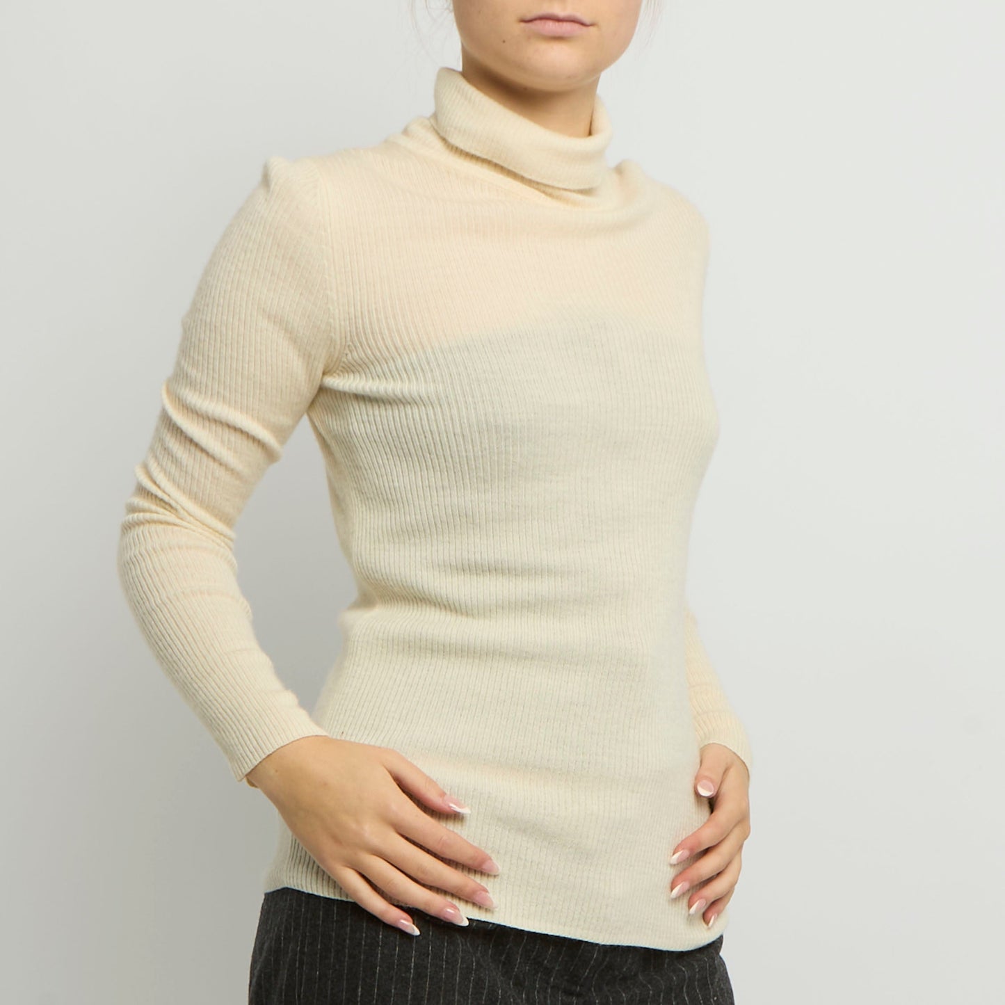 Ribbed Polo Neck Top - UK 8