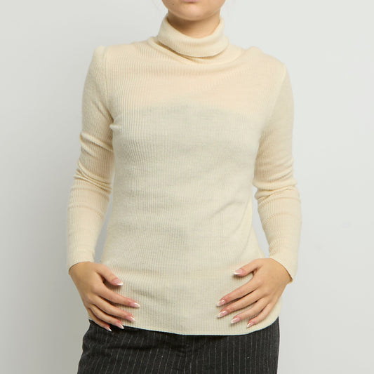 Ribbed Polo Neck Top - UK 8