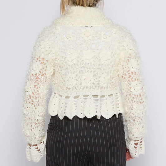 Crochet Lace Cardigan with Scalloped Hem - UK 10