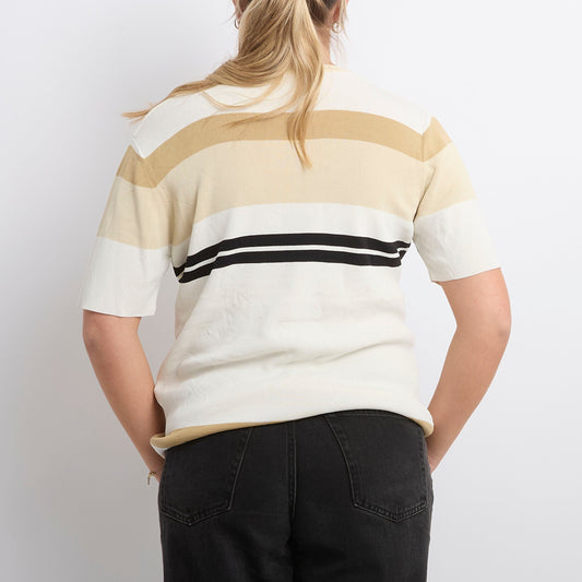 Fine Knit V-Neck Striped Top - UK 10