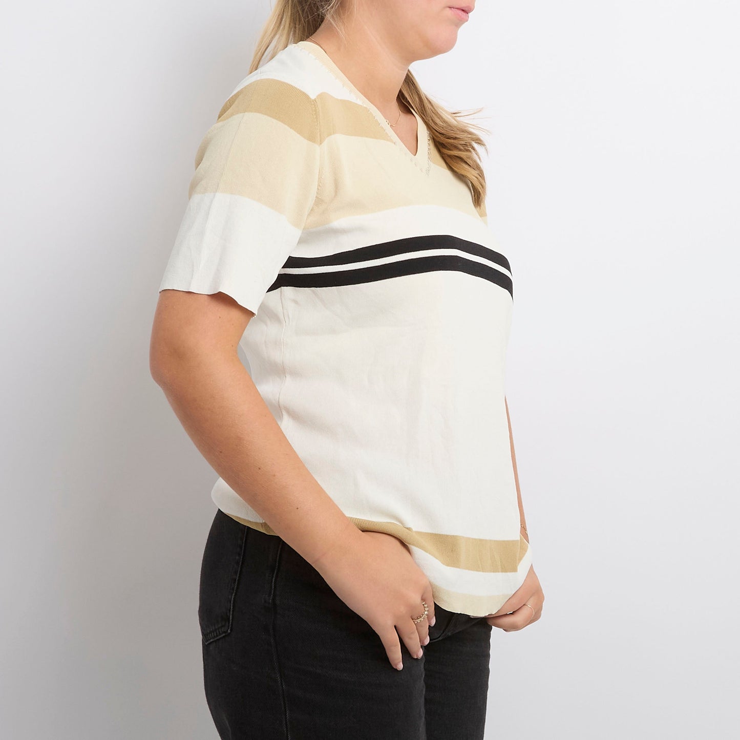 Fine Knit V-Neck Striped Top - UK 10