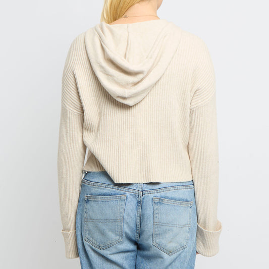 Ribbed Soft Knit Hooded Cropped Jumper- UK 10