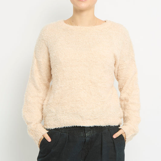 Fluffy Knit Round Neck Sweatshirt-UK 10