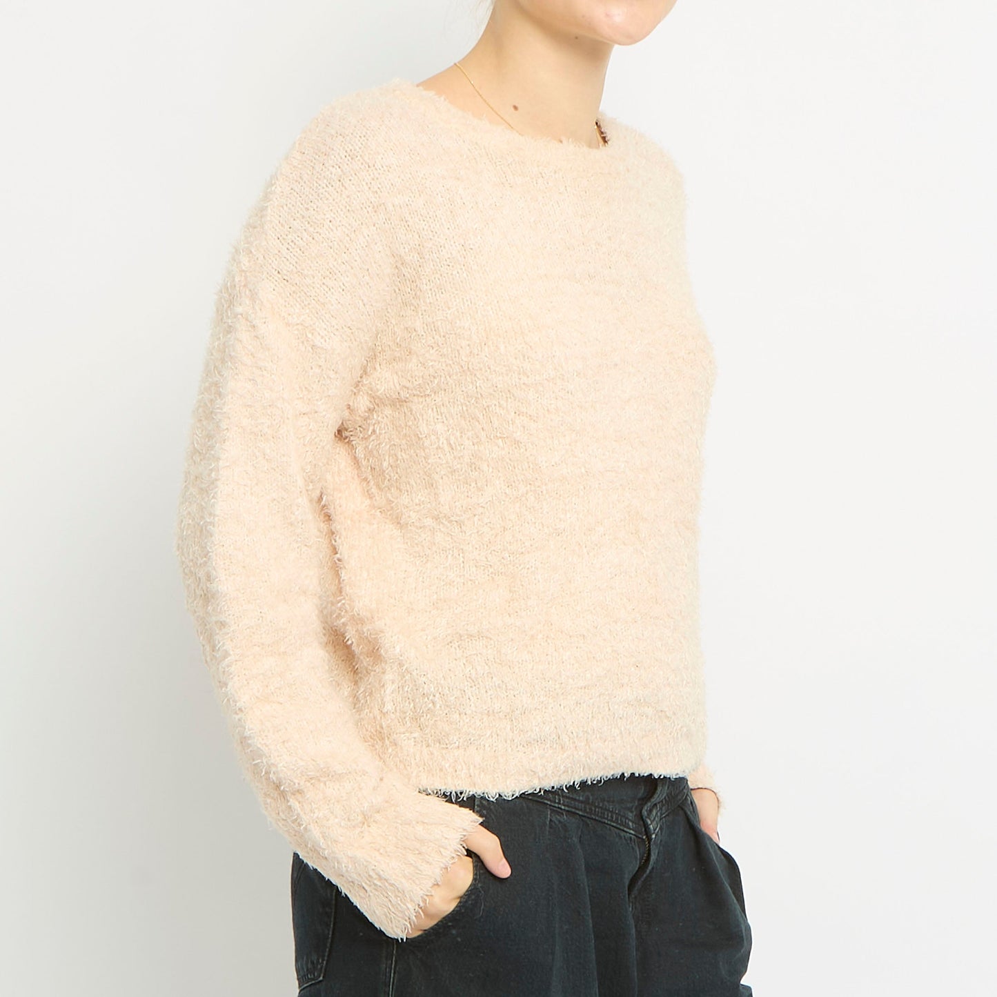 Fluffy Knit Round Neck Sweatshirt-UK 10