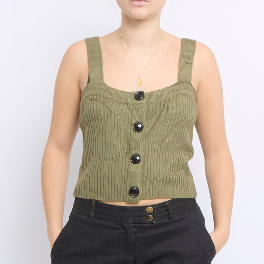 Ribbed Button. Detail Strappy Top - UK 10