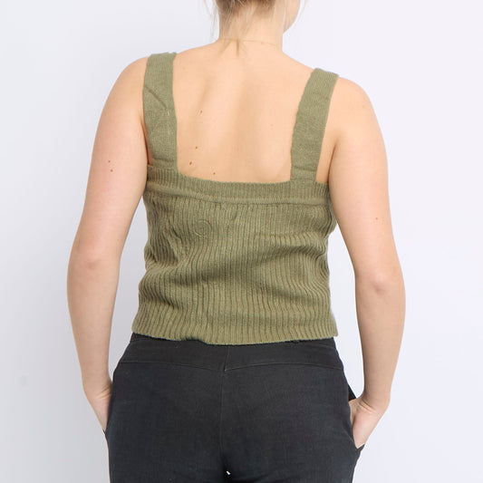 Ribbed Button. Detail Strappy Top - UK 10