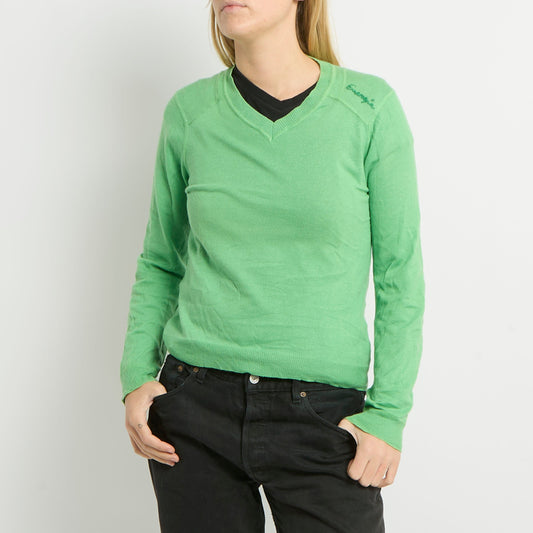 Embroidery Detail V-Neck Knit Sweatshirt - UK 10