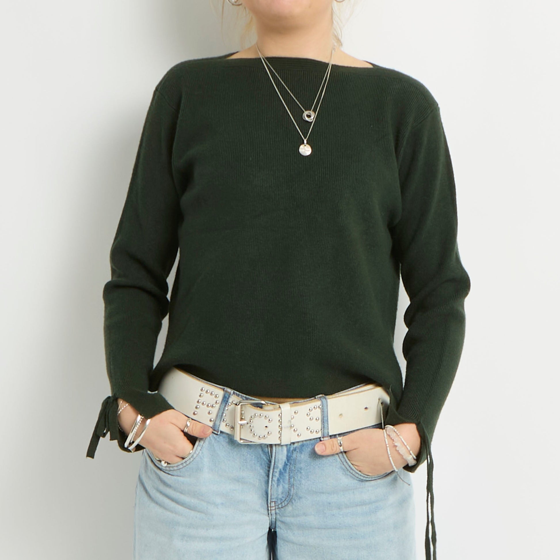 Bow Sleeve Detail Knitted Sweater - UK 10