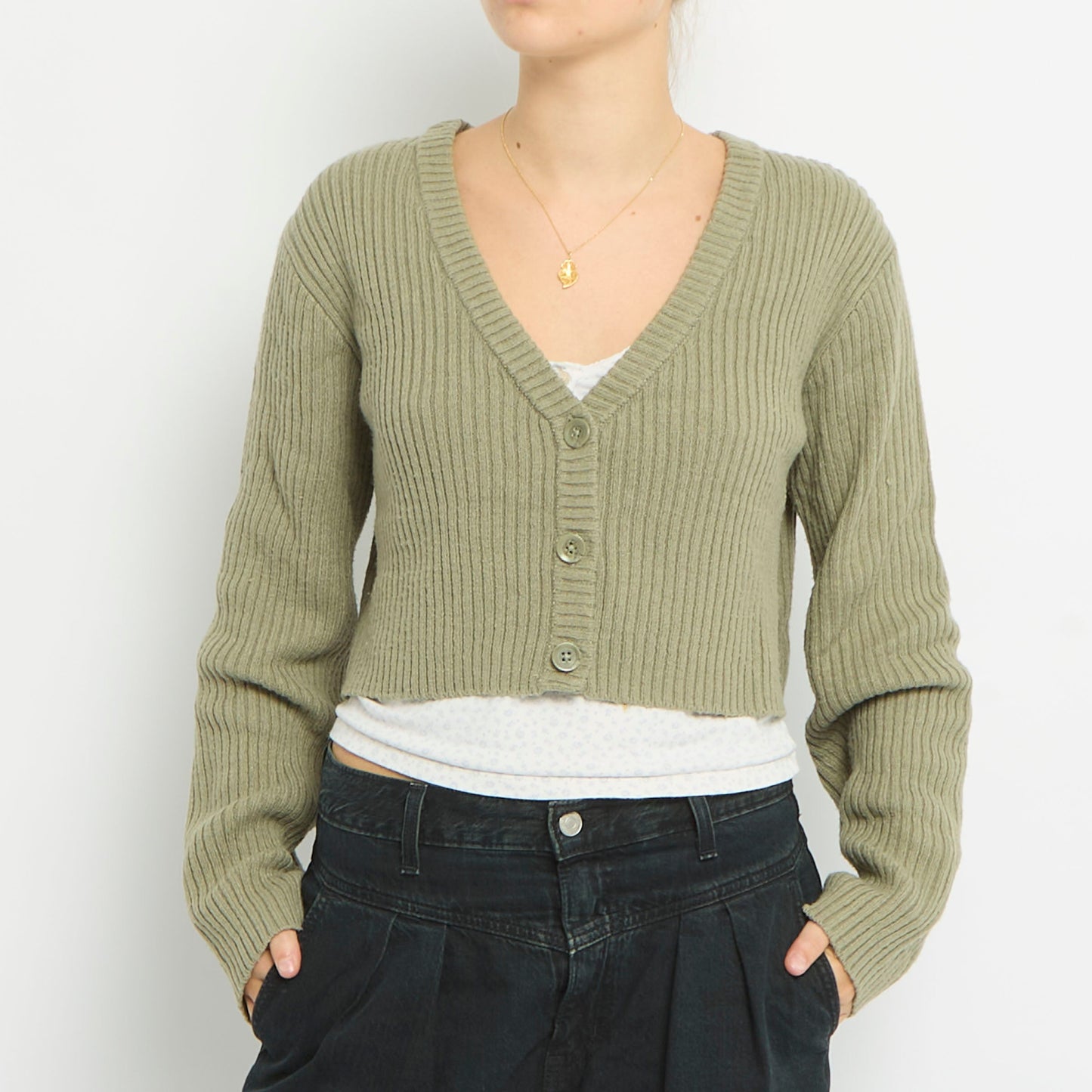 Ribbed Cropped Knitted Cardigan- UK 10