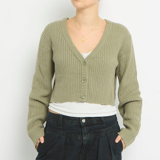 Ribbed Cropped Knitted Cardigan- UK 10