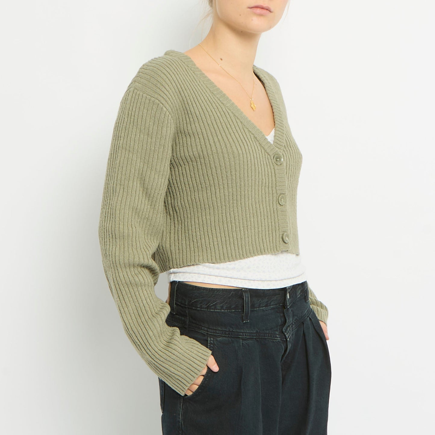 Ribbed Cropped Knitted Cardigan- UK 10