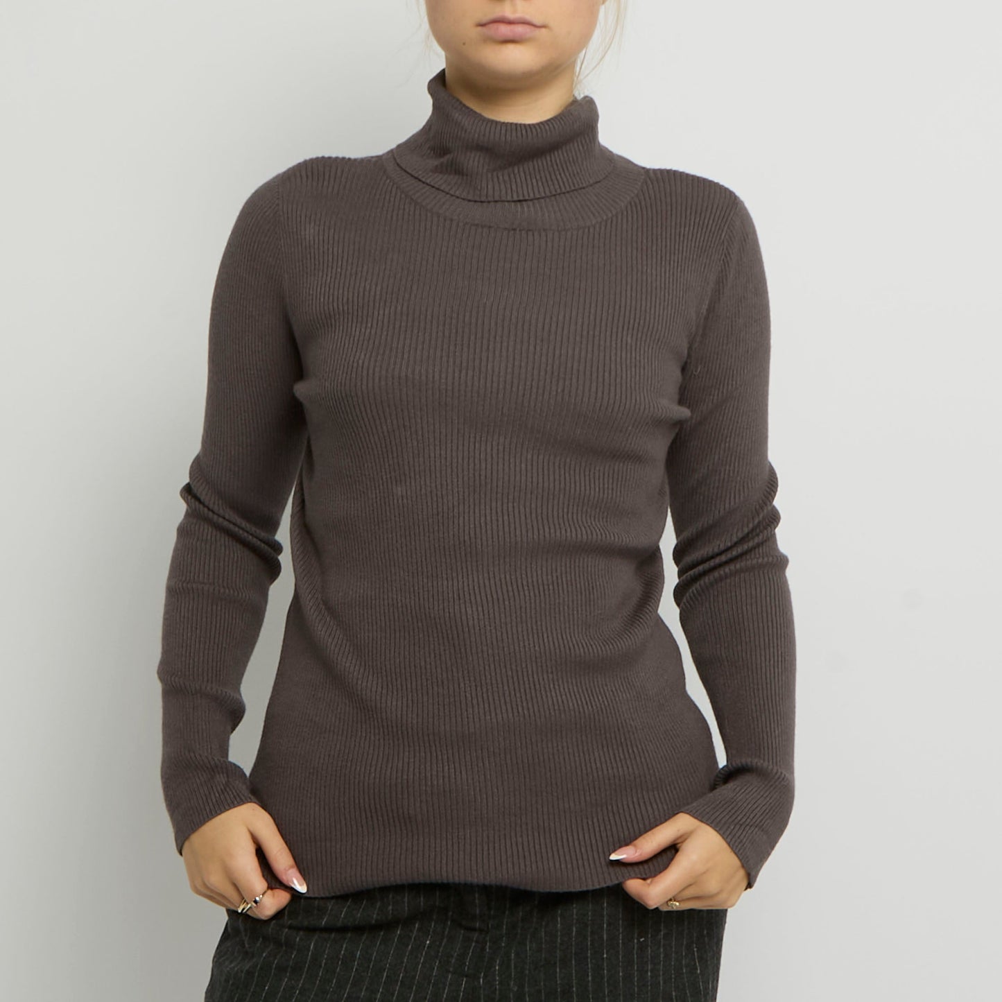 Ribbed Polo Neck Top - UK 10