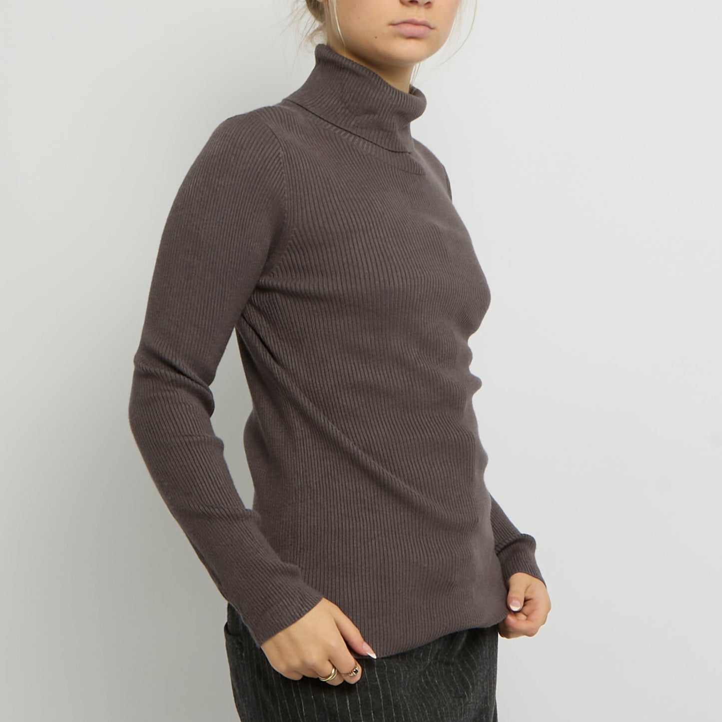 Ribbed Polo Neck Top - UK 10