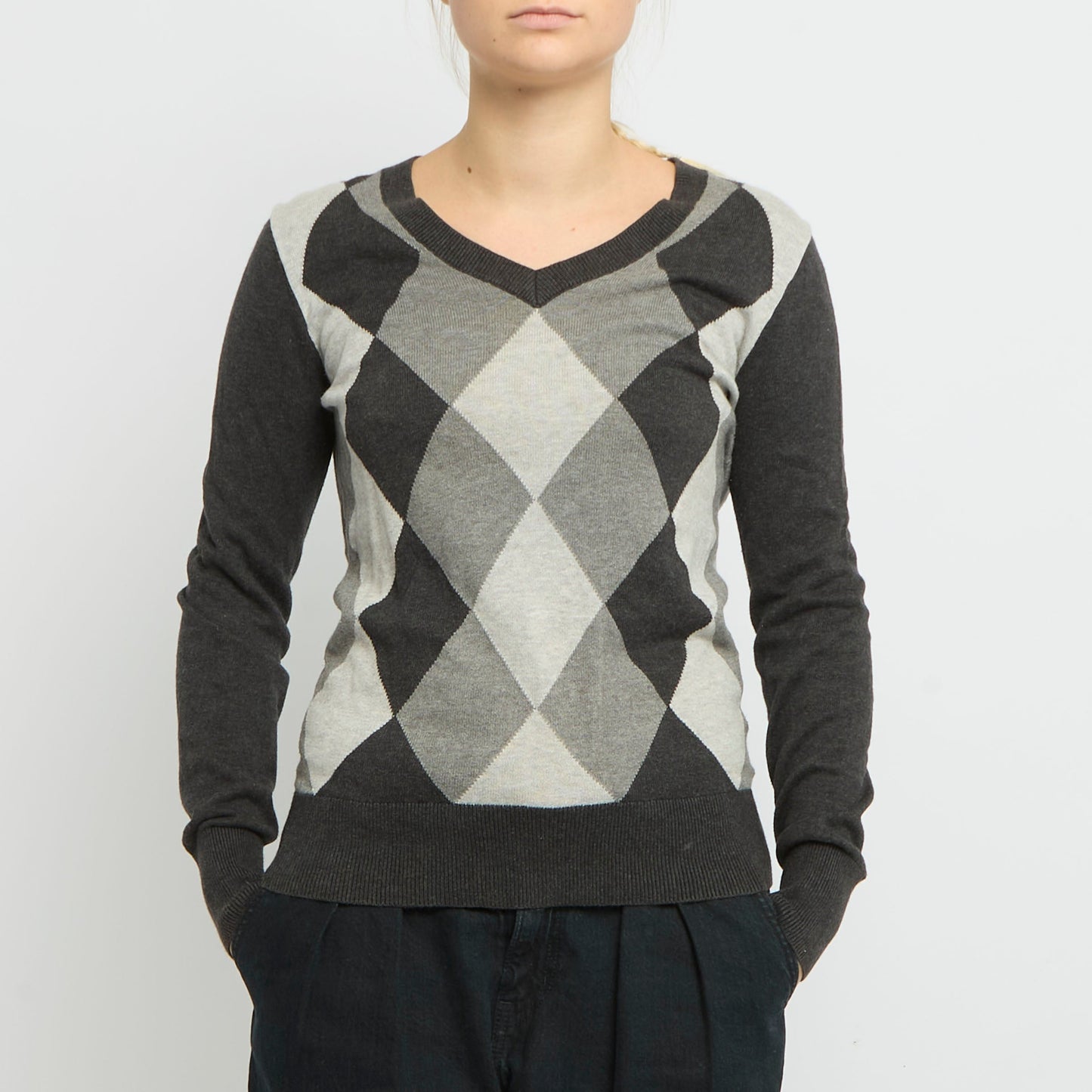 Tommy Hilfiger Argyle Pattern V- Neck Sweater- UK 10