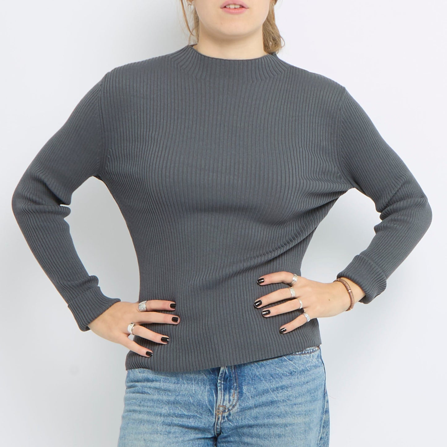 Ribbed Turtle Neck Long Sleeve Knitted Top - UK 10