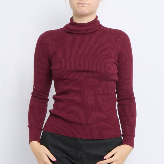 Ribbed Cowlneck Striped Sweater - UK 10