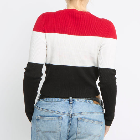 Three Tone Stripe Knit Top - UK 10