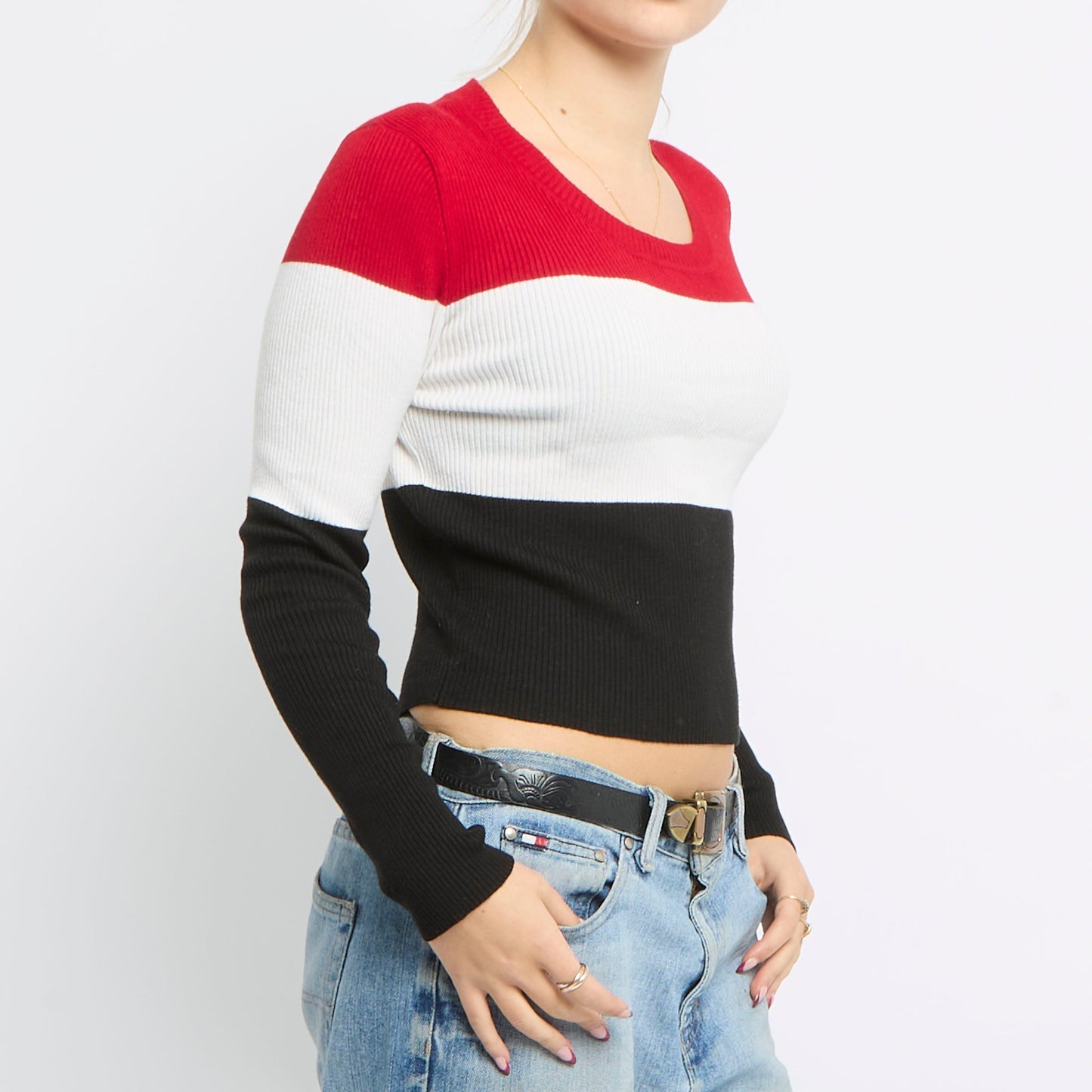 Three Tone Stripe Knit Top - UK 10