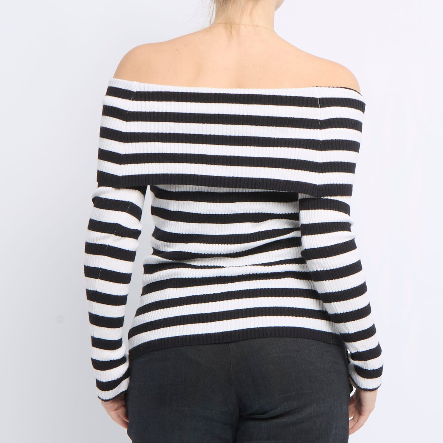 Ribbed Cowlneck Striped Sweater - UK 10