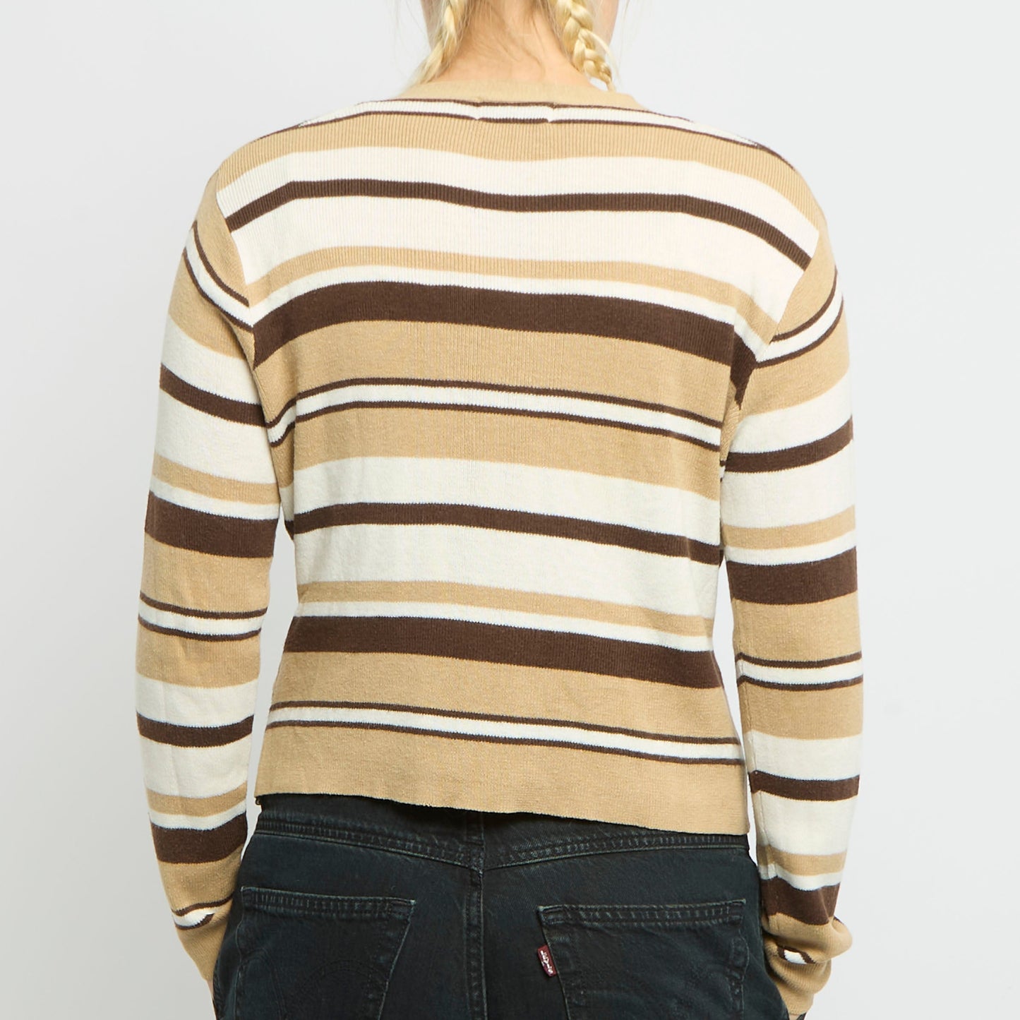 V-Neck Striped Fine Knit Cardigan - UK 10