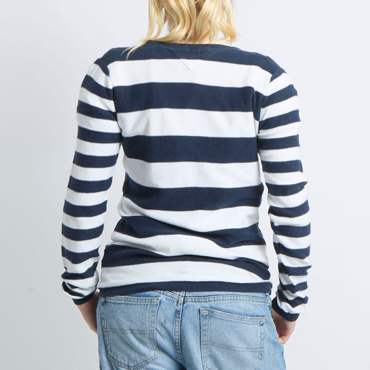 Tommy Hilfiger V-Neck Stripe Sweatshirt - UK 10