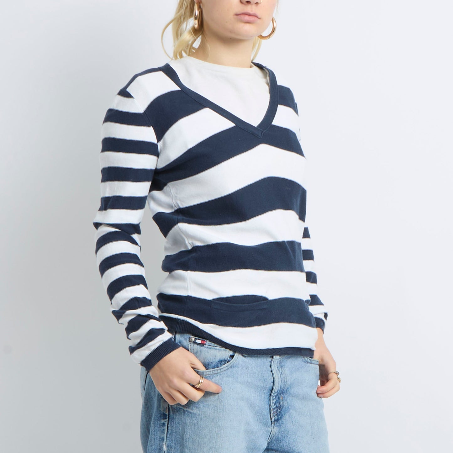 Tommy Hilfiger V-Neck Stripe Sweatshirt - UK 10