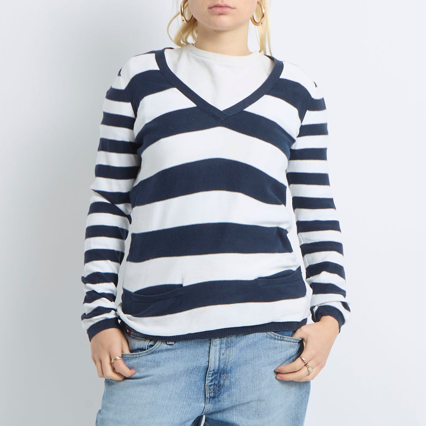 Tommy Hilfiger V-Neck Stripe Sweatshirt - UK 10