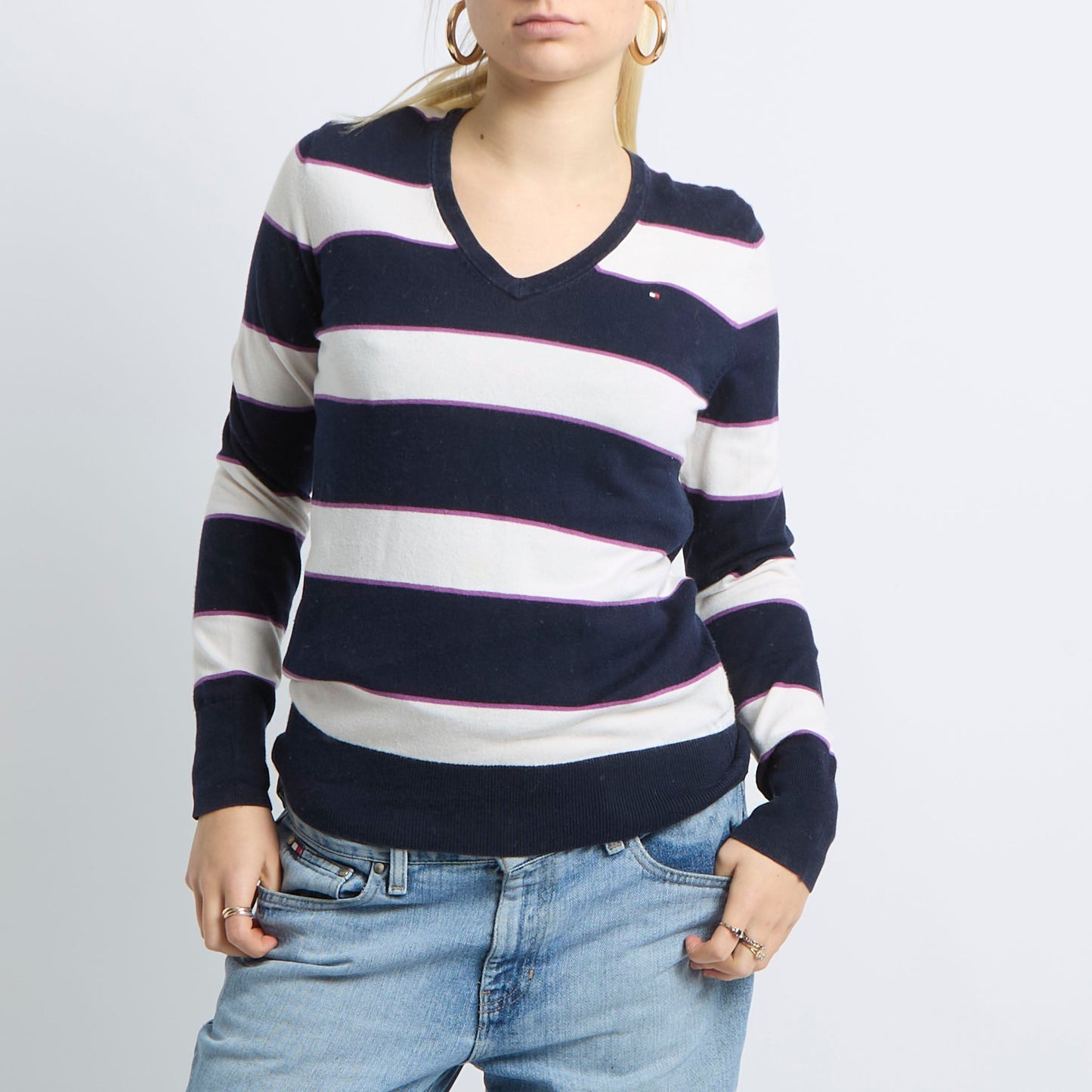 V-Neck Stripe Sweatshirt - UK 10