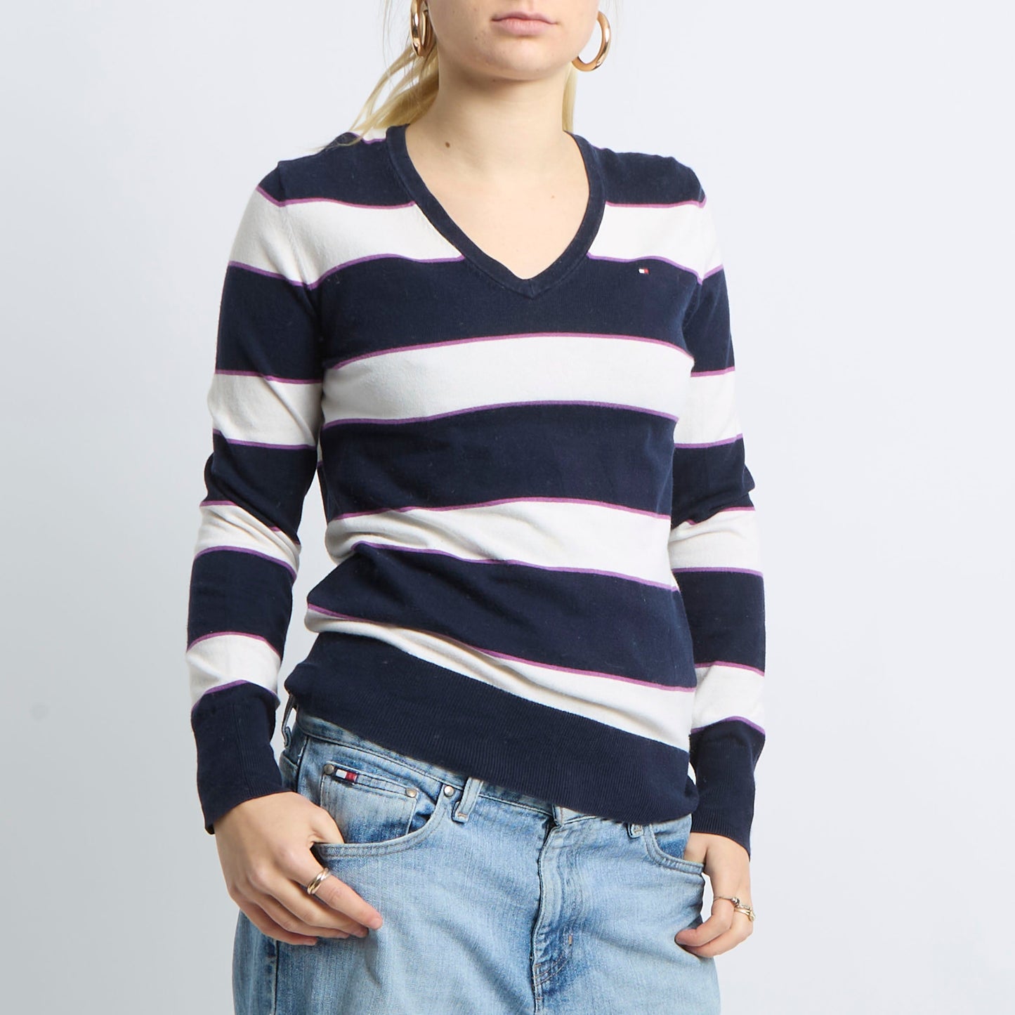 V-Neck Stripe Sweatshirt - UK 10