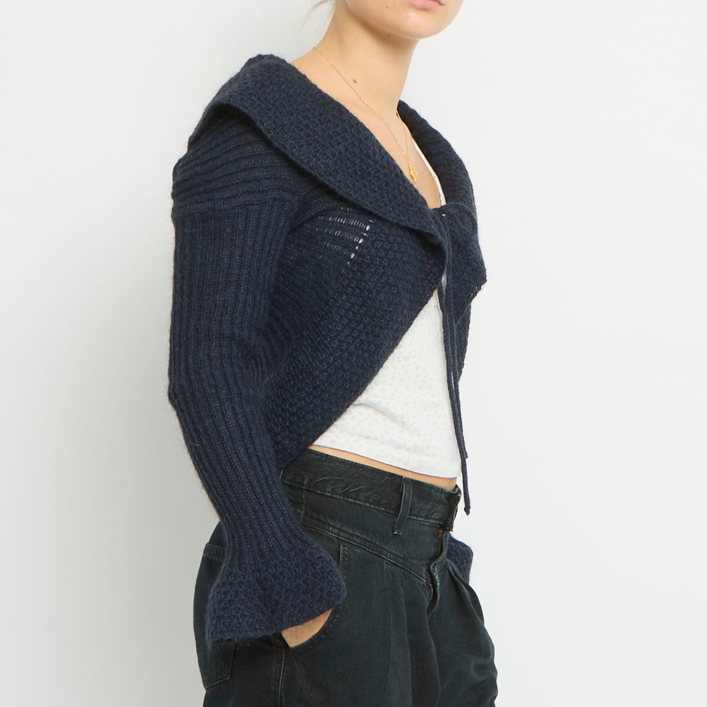 Tie Detail Ribbed Knitted Cardigan- UK 10