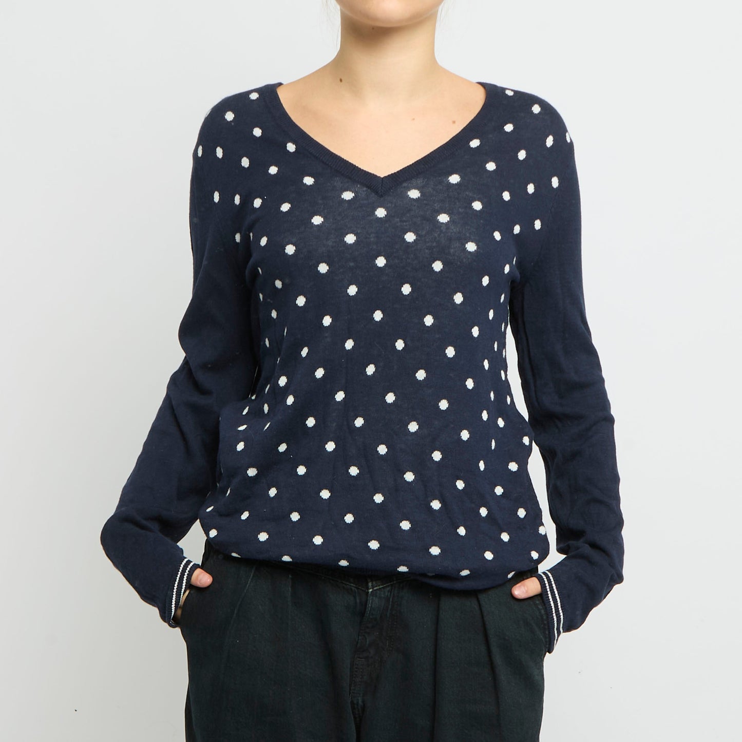 Tommy Hilfiger Polka Dot V-Neck Knitted Sweatshirt-UK 10