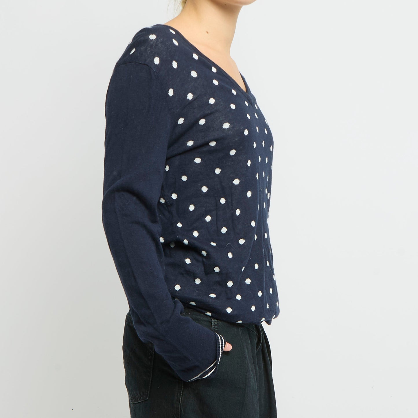 Tommy Hilfiger Polka Dot V-Neck Knitted Sweatshirt-UK 10