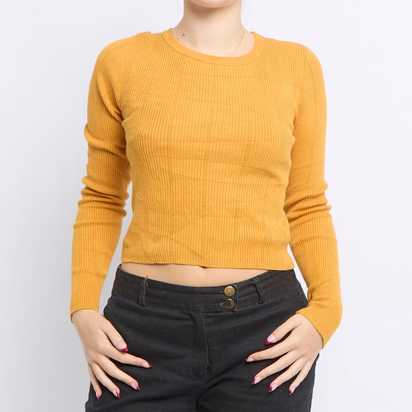 Ribbed Fine Knit Crewneck Top - UK 10