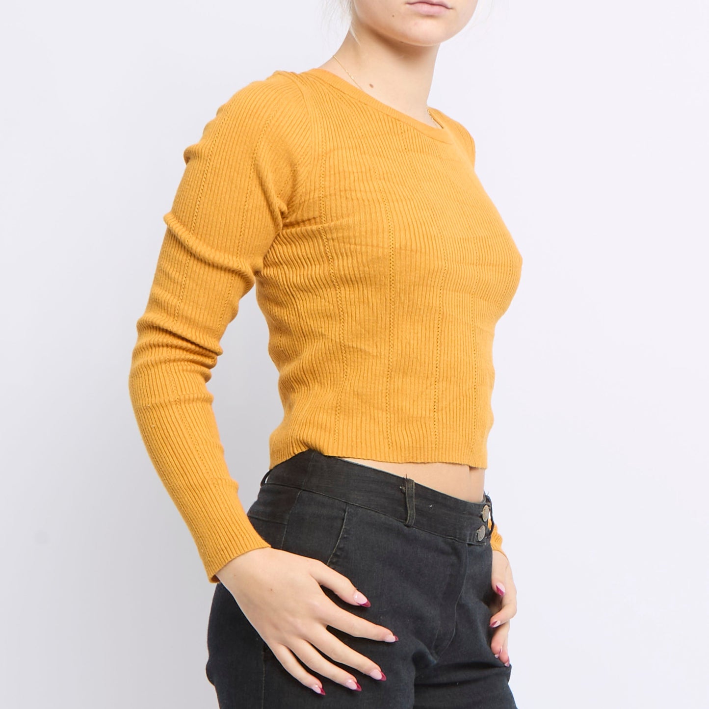 Ribbed Fine Knit Crewneck Top - UK 10