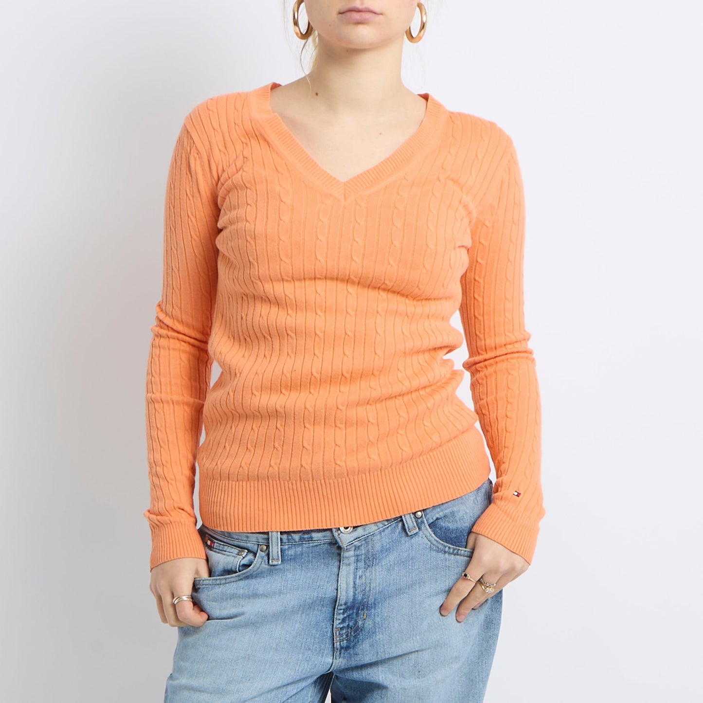 Cable Knit V-Neck Sweatshirt - UK 10