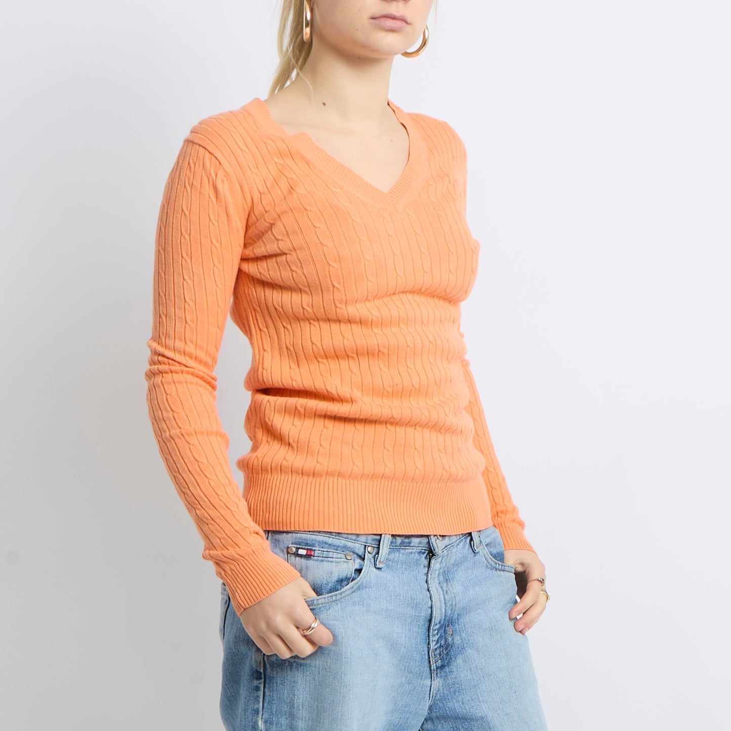 Cable Knit V-Neck Sweatshirt - UK 10