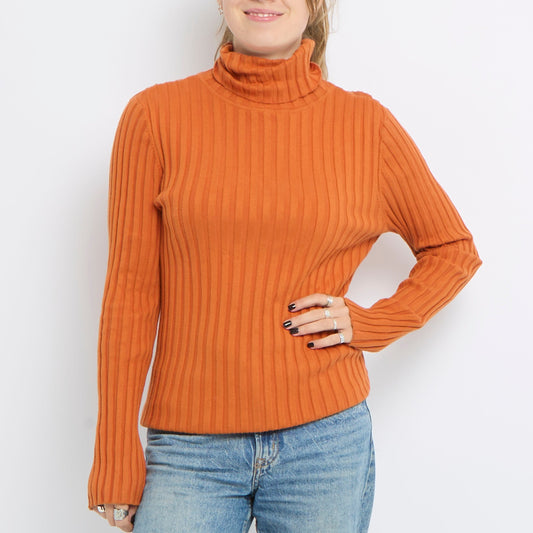 Ribbed Turtle Neck Long Sleeve Knitted Top - UK 10