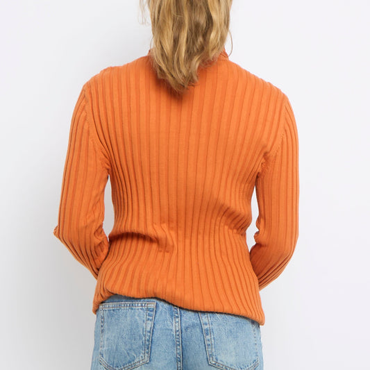 Ribbed Turtle Neck Long Sleeve Knitted Top - UK 10