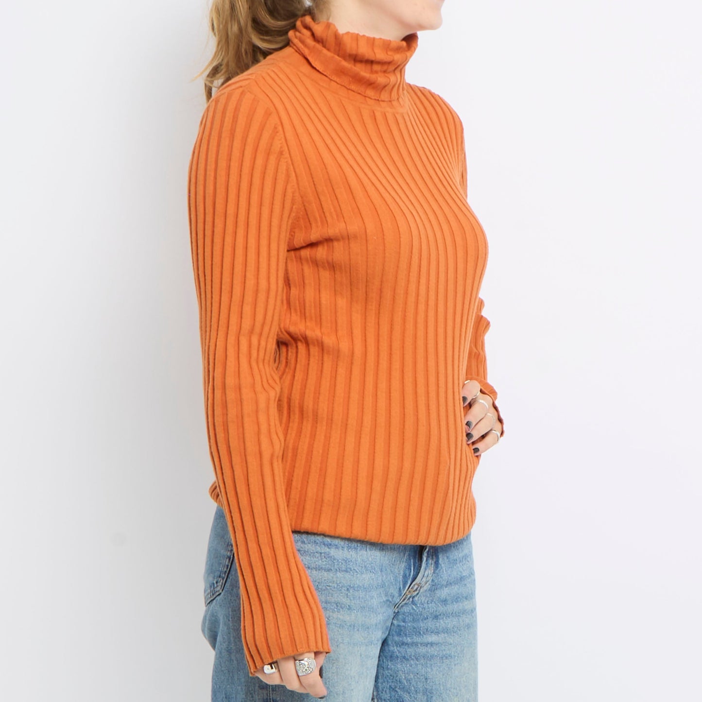 Ribbed Turtle Neck Long Sleeve Knitted Top - UK 10