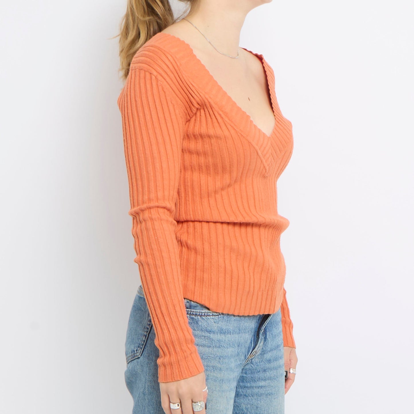 Low V-Neck Ribbed Top - UK 10