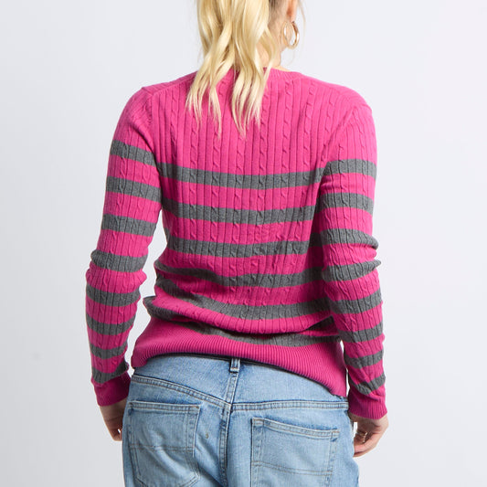 Cable Knit V-Neck Sweatshirt - UK 10