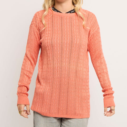 Cableknit Long Knitted Crewneck Sweater - UK 10