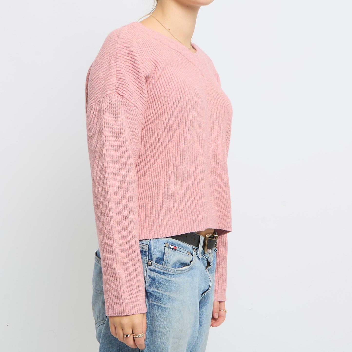 V-Neck Cropped Ribbed Knitted Jumper- UK 10